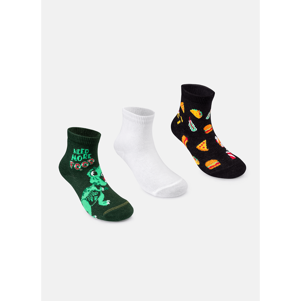 Kit com 3 Meias Soquete Bebê Menino Dino Food - 2