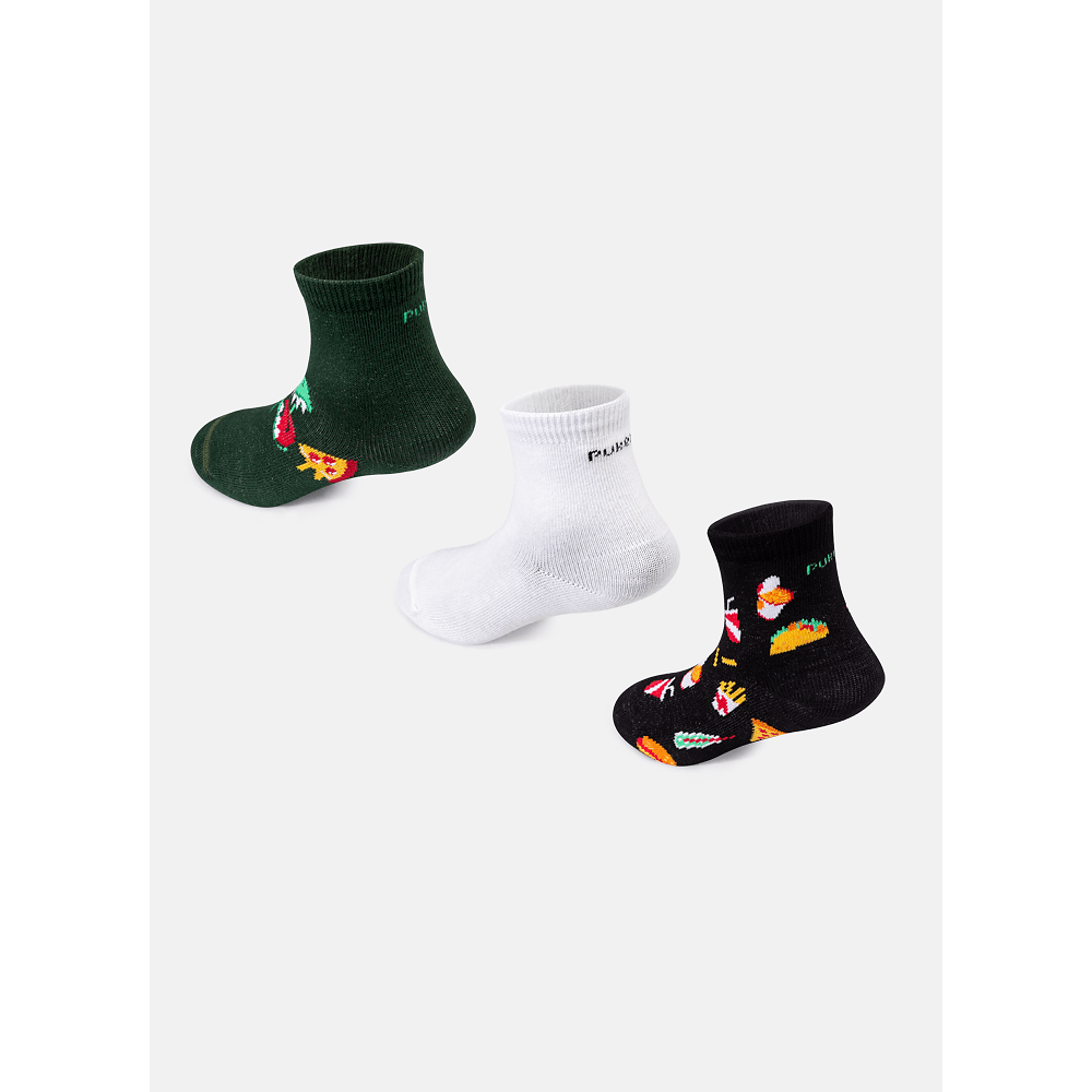 Kit com 3 Meias Soquete Bebê Menino Dino Food - 3