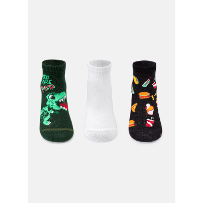 Kit com 3 Meias Soquete Bebê Menino Dino Food