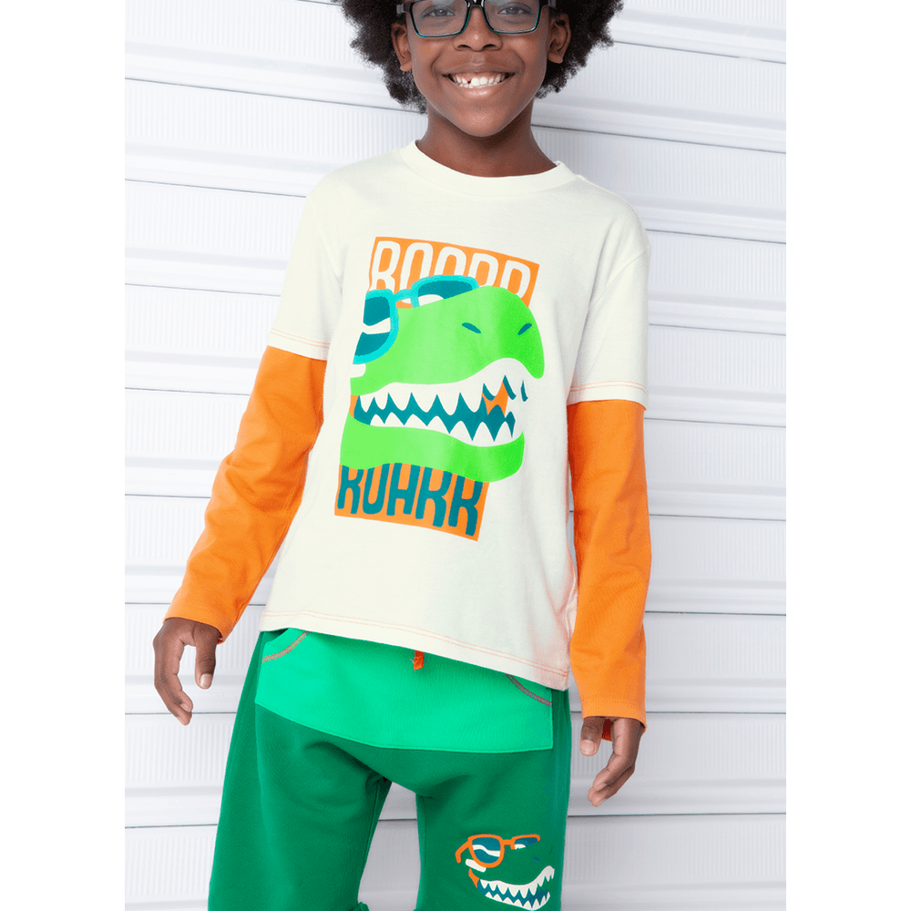 Camiseta Infantil Manga Longa Algodão Dino Surf - 4