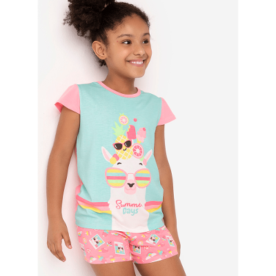 Pijama Manga Curta Viscolycra Menina Lhama