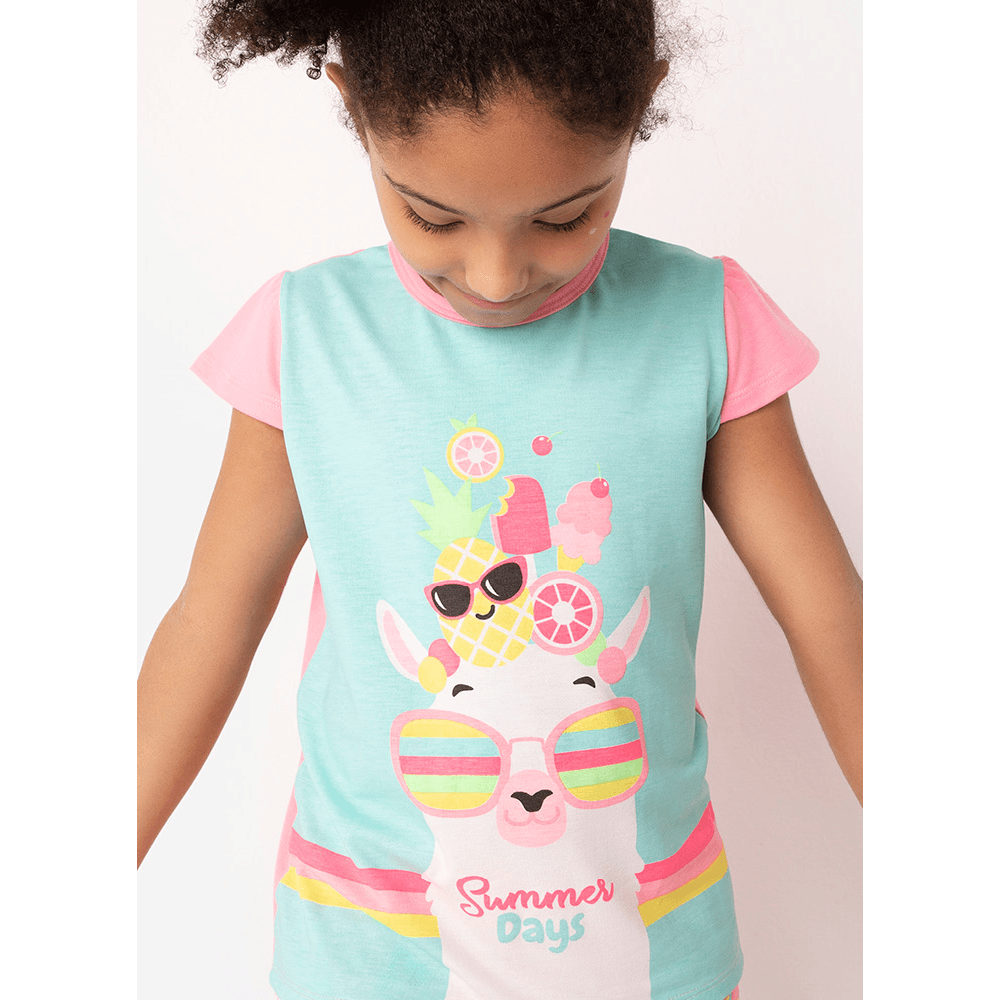 Pijama Manga Curta Viscolycra Menina Lhama - 3