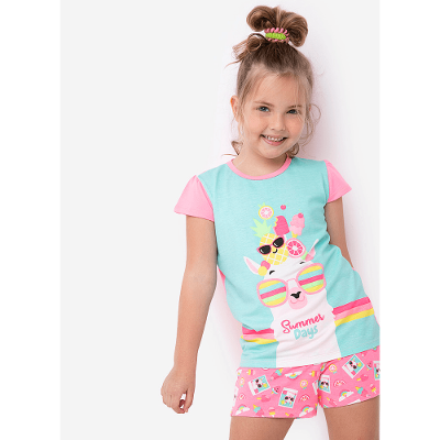 Pijama Manga Curta Viscolycra Menina Lhama