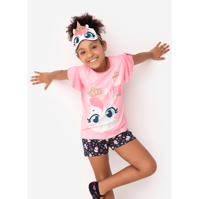 Pijama Manga Curta Menina Teen Viscolycra Unicórnio
