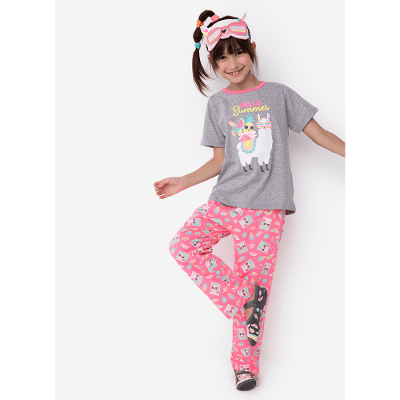Pijama Manga Curta Menina Lhama