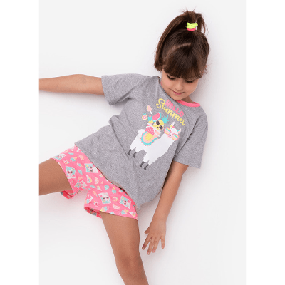 Pijama Manga Curta Algodão Menina Lhama Summer