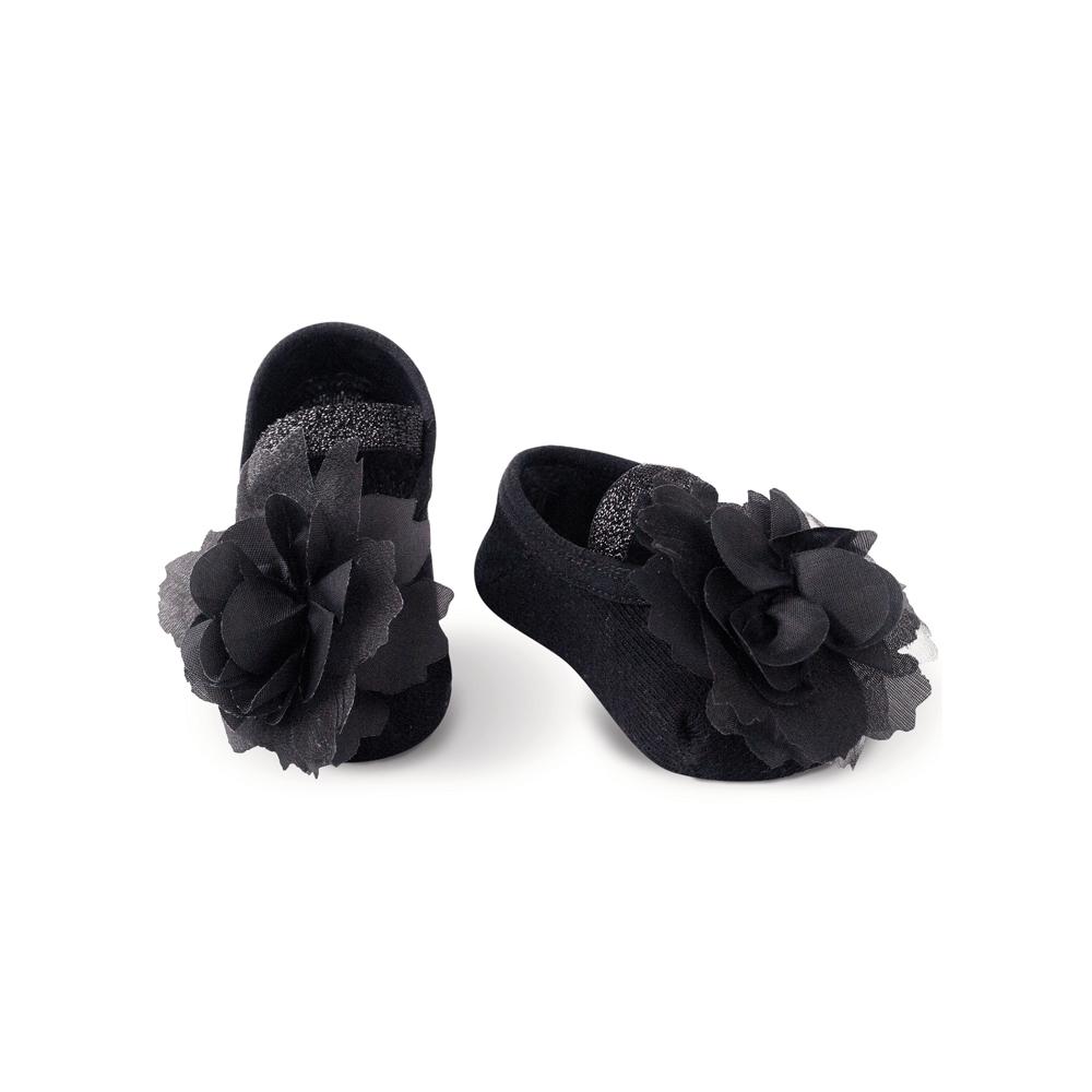 Meia Sapatilha Preta com Aplique Bebê Menina - 1