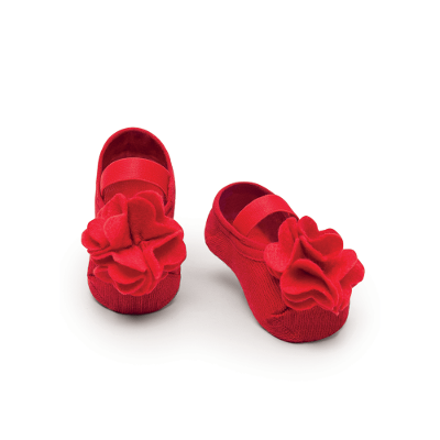 Meia Sapatilha Vermelha com Aplique Bebê Menina