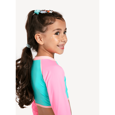 Conjunto Camiseta e Calcinha com Proteção Solar Menina Color Block