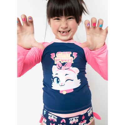 Conjunto Camiseta e Calcinha com Proteção Solar Menina Gata Power