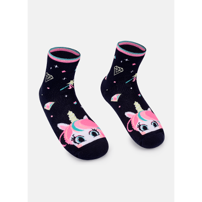 Meia Soquete Feminino com Sola Emborrachada Unicórnio Shine