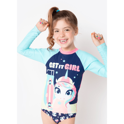 Camiseta Manga Longa com Proteção Solar Menina Unicórnio Skate