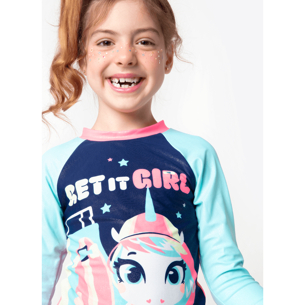 Camiseta com Proteção Solar Menina Unicórnio Skate - 3