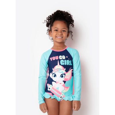 Maiô Manga Longa Menina Unicórnio Skate