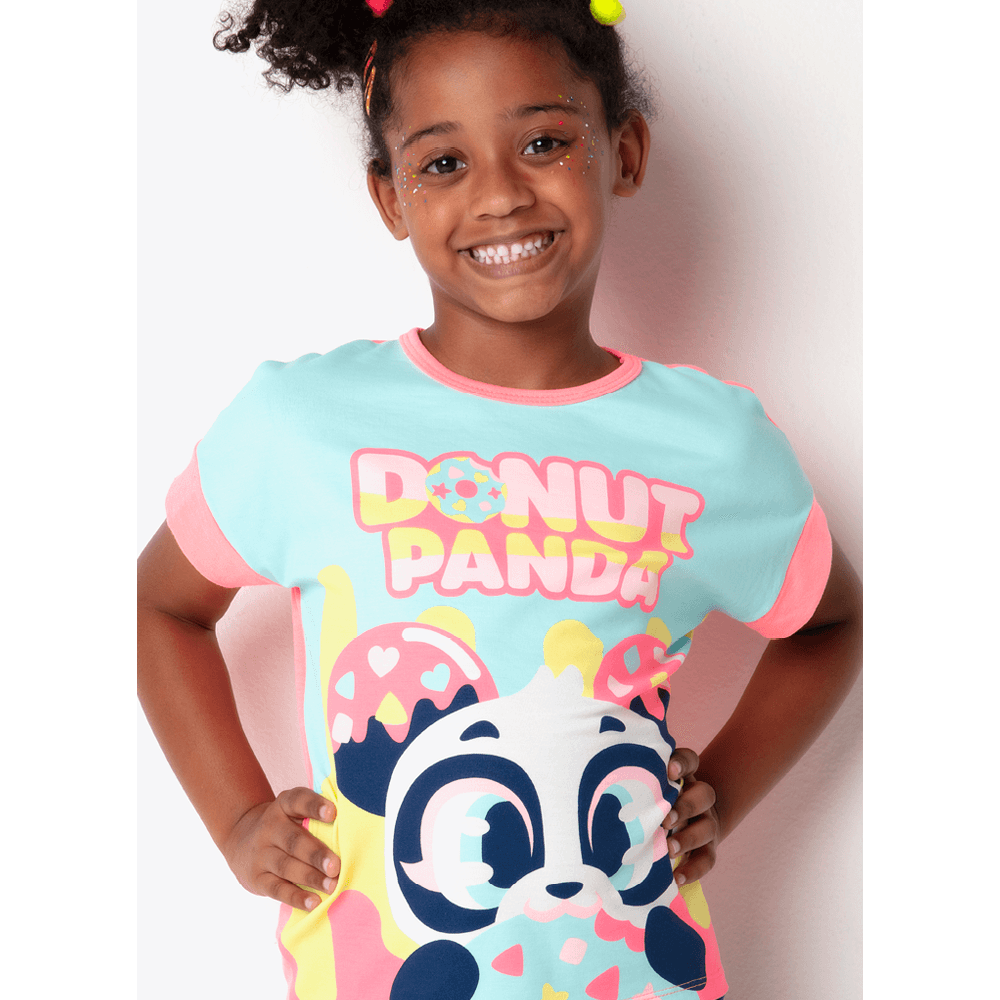 Pijama Manga Curta Viscolycra Menina Panda Donuts - 2