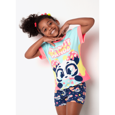 Pijama Manga Curta Viscolycra Menina Panda Donuts