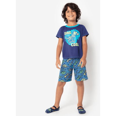 Pijama Manga Curta Menino Viscolycra Dinossauro Fósseis