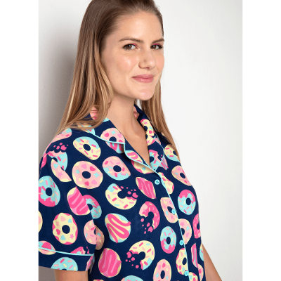Pijama Longo Manga Curta Viscose Feminino Panda Donuts
