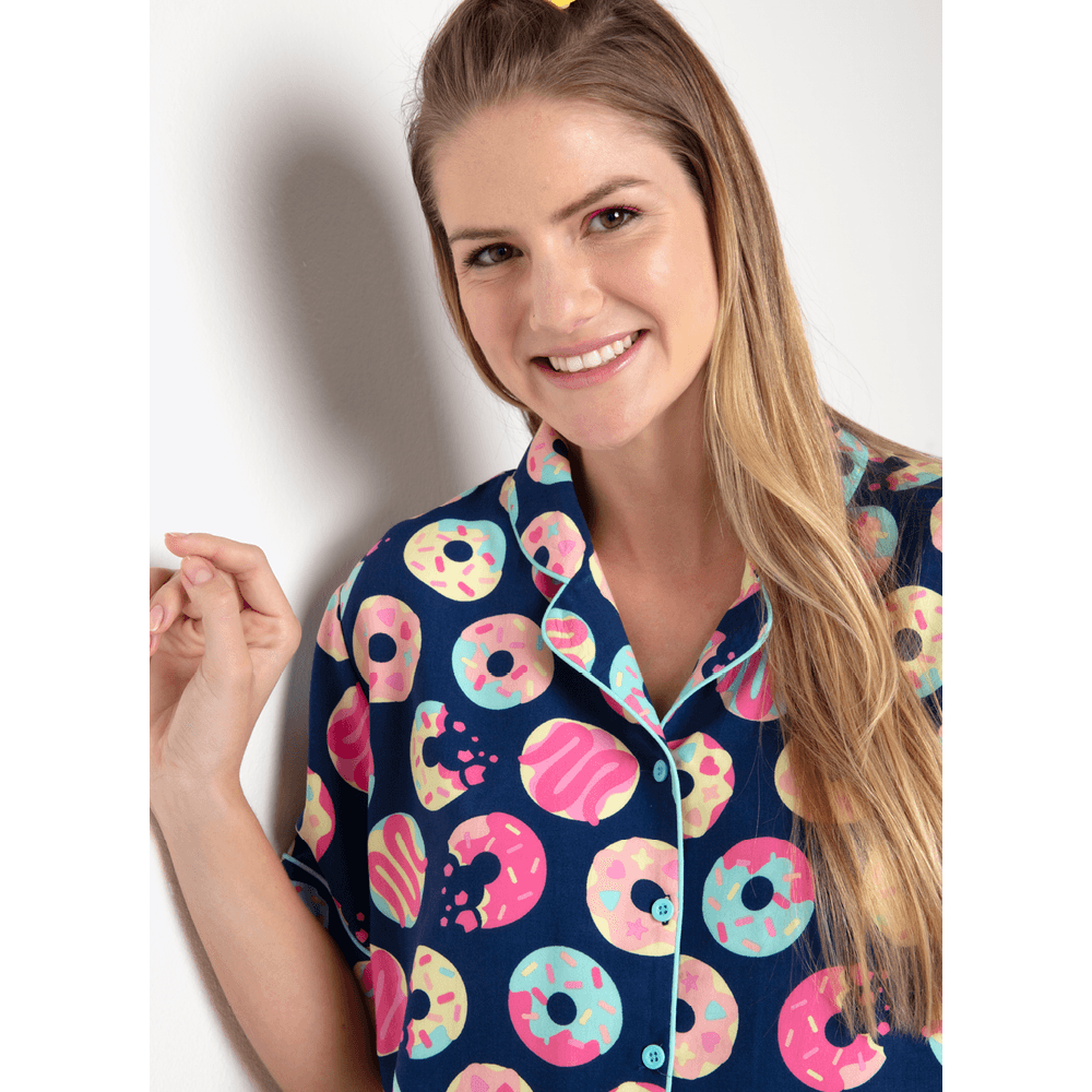 Pijama Longo Manga Curta Viscose Feminino Panda Donuts - 2