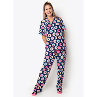Pijama Longo Manga Curta Viscose Feminino Panda Donuts - 1