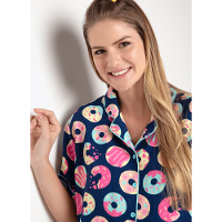 Pijama Longo Manga Curta Viscose Feminino Panda Donuts - 2