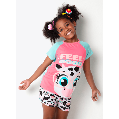 Pijama Manga Curta Viscolycra Menina Vaca Colorful