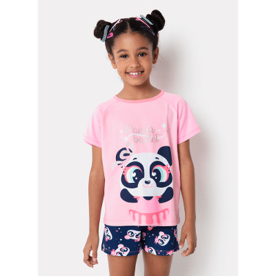Pijama Manga Curta Menina Viscolycra Panda Bailarina