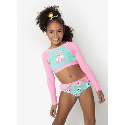 Conjunto Cropped e Calcinha com Proteção Solar Menina Unicórnio Music