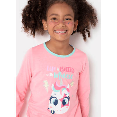 Pijama Manga Longa Menina Unicórnio Popstar