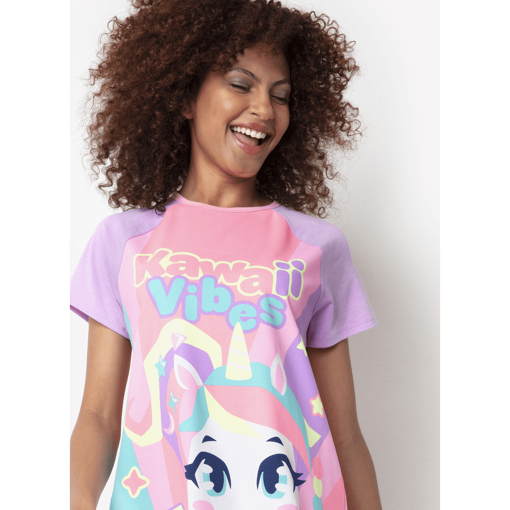 Camisola Manga Curta Viscolycra Feminina Unicórnio Kawaii - 2