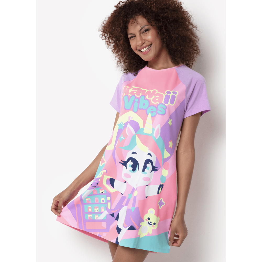 Camisola Manga Curta Viscolycra Feminina Unicórnio Kawaii - 3