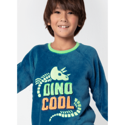 Pijama Manga Longa Soft Menino Dinossauro Fósseis