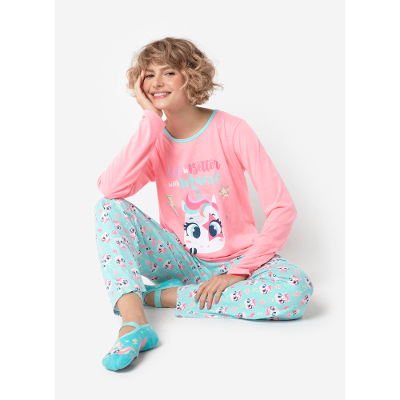 Pijama Manga Longa Feminino Unicórnio Popstar