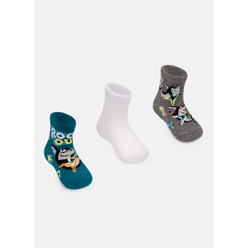 Kit com 3 Meias Bebê Menino Tubarão Rockstar - 2