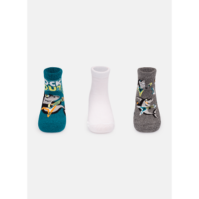 Kit com 3 Meias Bebê Menino Tubarão Rockstar
