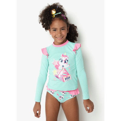 Camiseta Manga Longa com Proteção Solar Menina Unicórnio PopStar