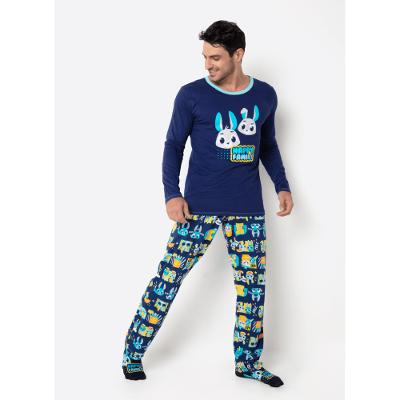 Pijama Manga Longa Algodão Masculino Família Coelho