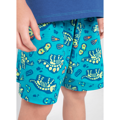 Pijama Manga Curta Menino Algodão Dinossauro Fósseis