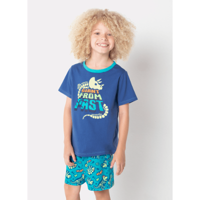 Pijama Manga Curta Menino Algodão Dinossauro Fósseis