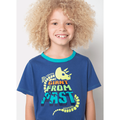 Pijama Manga Curta Menino Algodão Dinossauro Fósseis