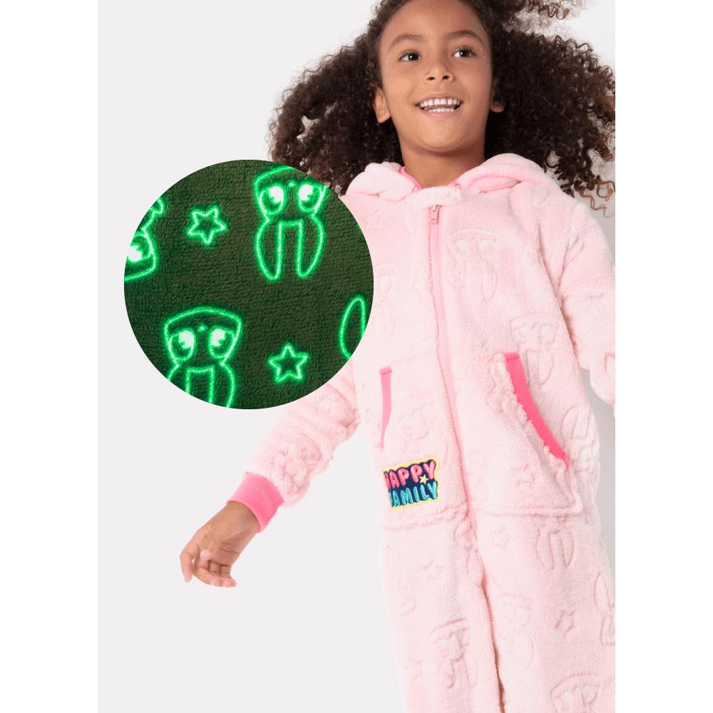 Macacão Manga Longa Menina Soft Família Coelho Brilha no Escuro - 2