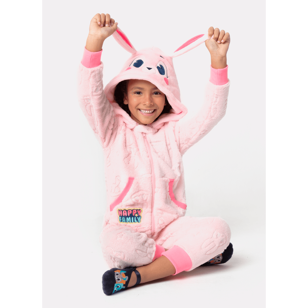 Macacão Manga Longa Menina Soft Família Coelho Brilha no Escuro - 3