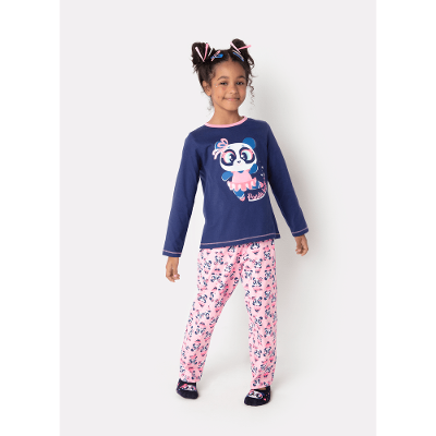 Pijama Manga Longa Menina Algodão Panda Bailarina
