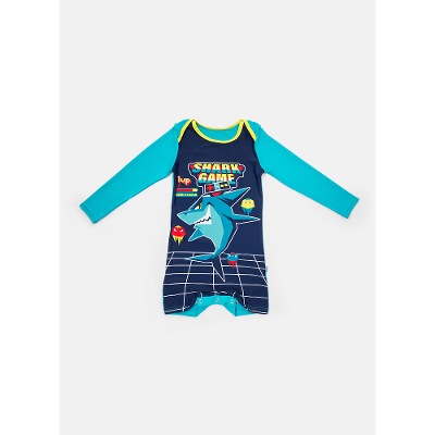 Macacão Praia Manga Longa Menino Tubarão Gamer