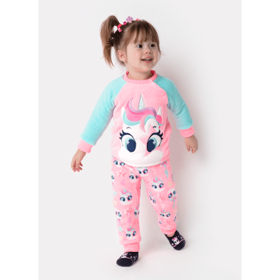 Pijama Manga Longa Bebê Menina Soft Unicórnio Popstar