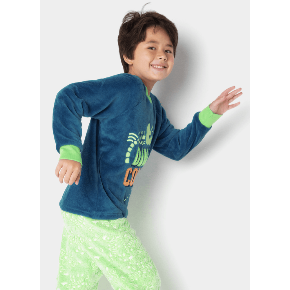 Pijama Manga Longa Menino Teen Soft Dinossauro Fósseis - 3