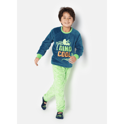 Pijama Manga Longa Menino Teen Soft Dinossauro Fósseis