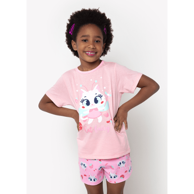 Pijama Manga Curta Menina Gata Fada