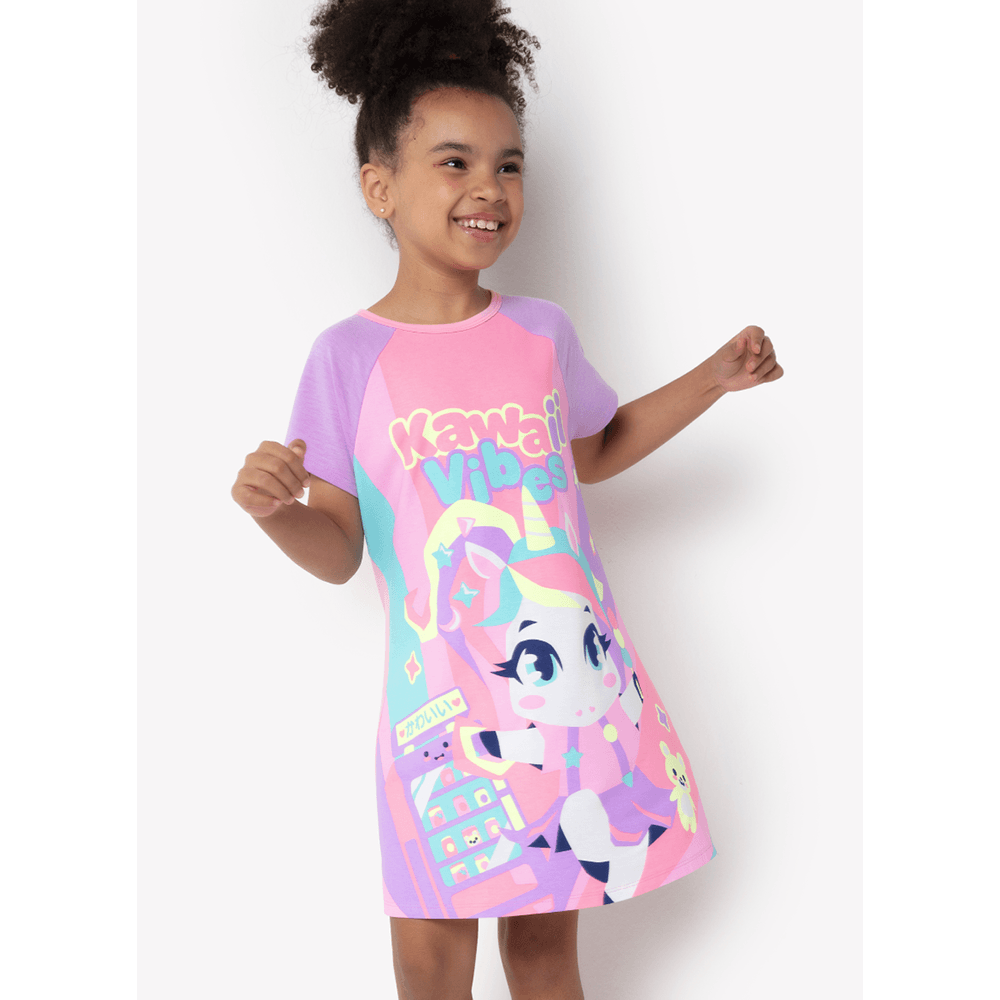 Camisola Manga Curta Viscolycra Menina Teen Unicórnio Kawaii - 1