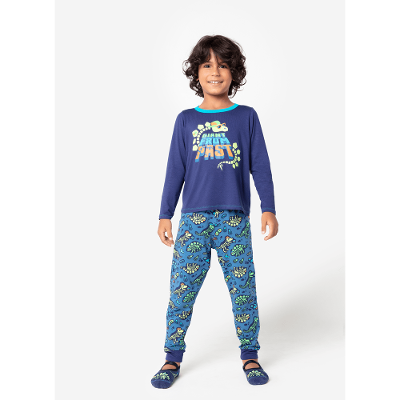 Pijama Manga Longa Menino Viscolycra Dinossauro Fósseis